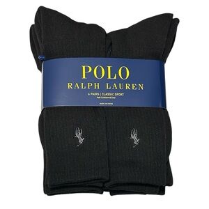 Polo Ralph Lauren Classic Sport 6-Pair Crew Socks Black with Gray Polo Pony